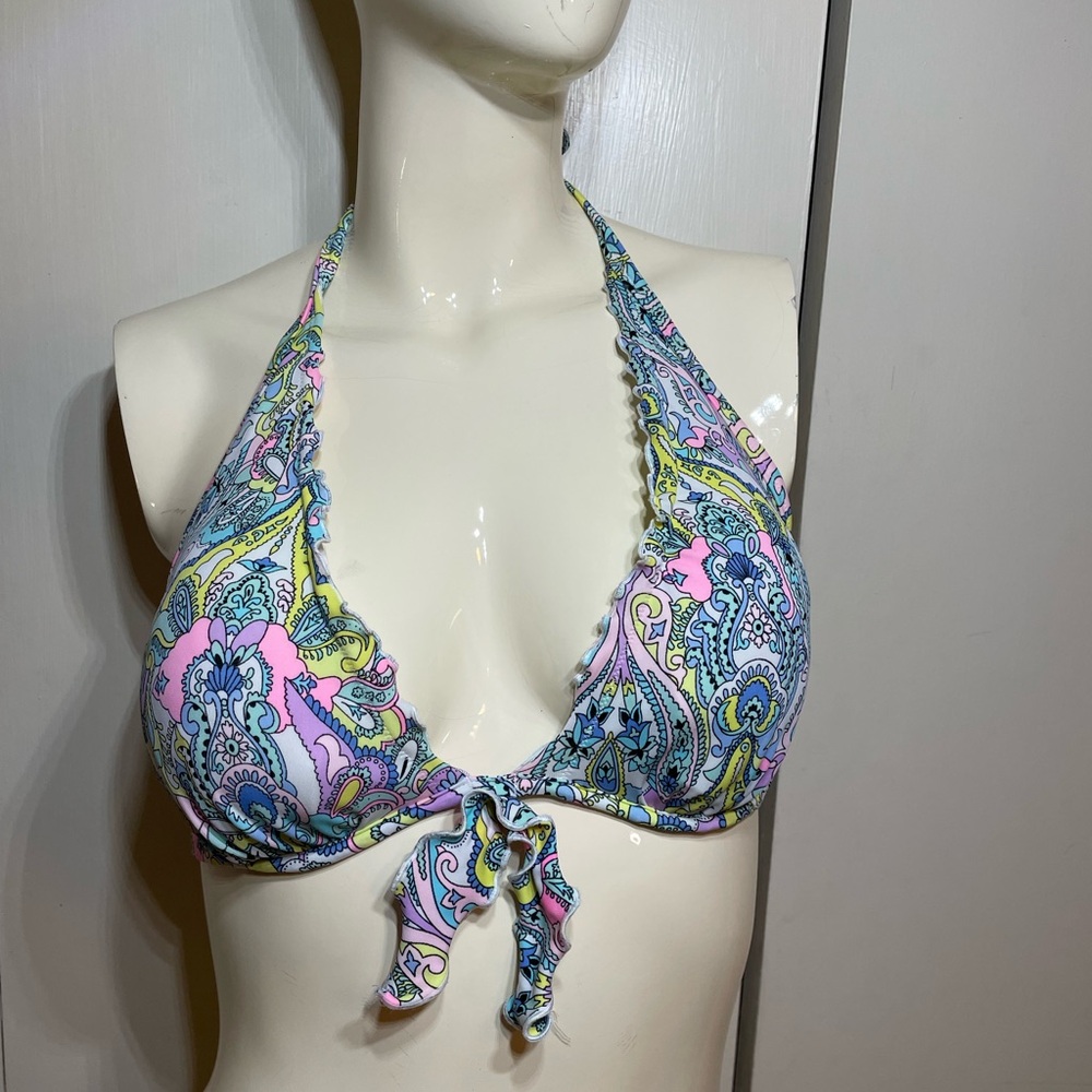 Victoria's Secret Pink and Blue Paisley Halter Bikini Top